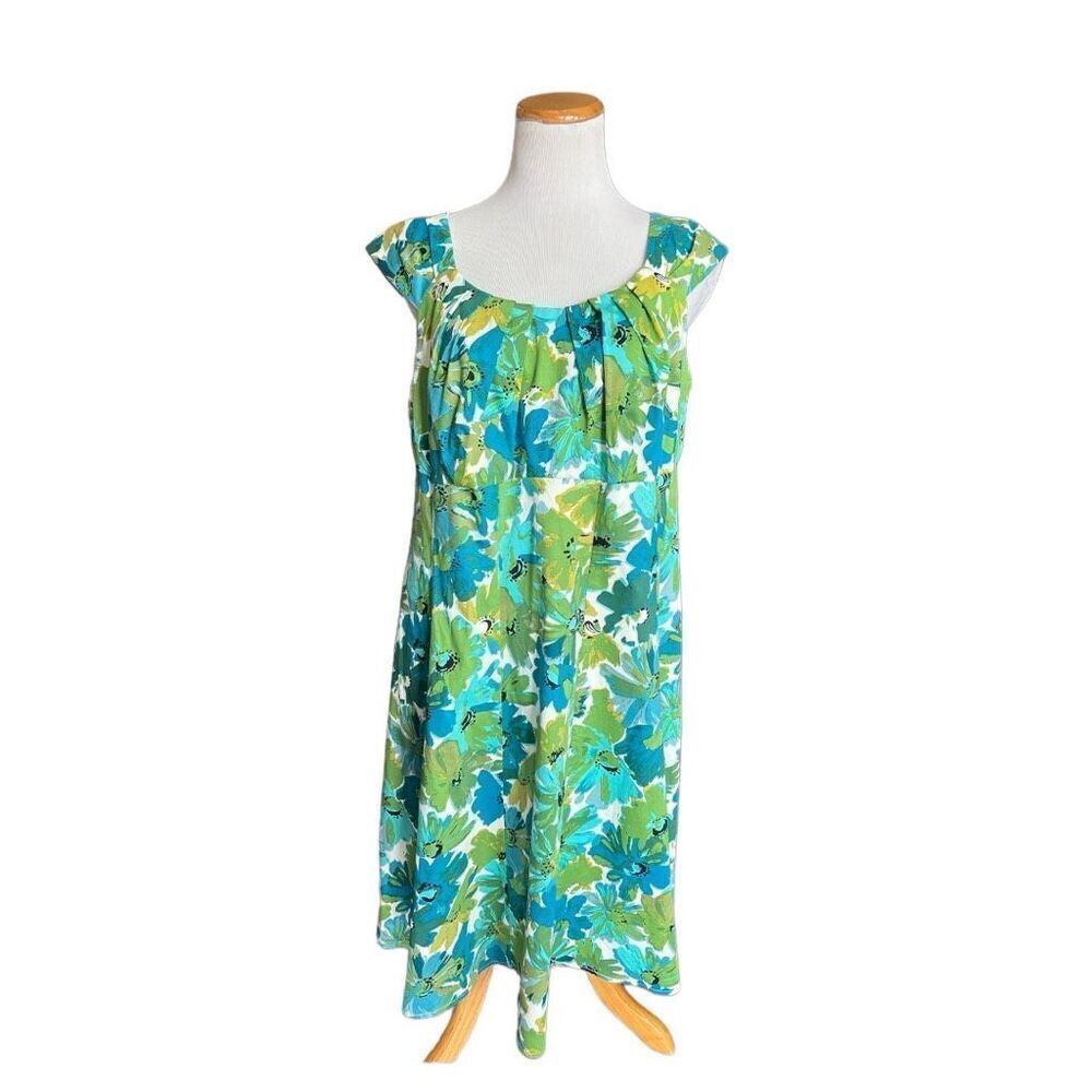 Womens London Times Woman Abstract Daisy Print Sleeveless Fit & Flare Dress 14W